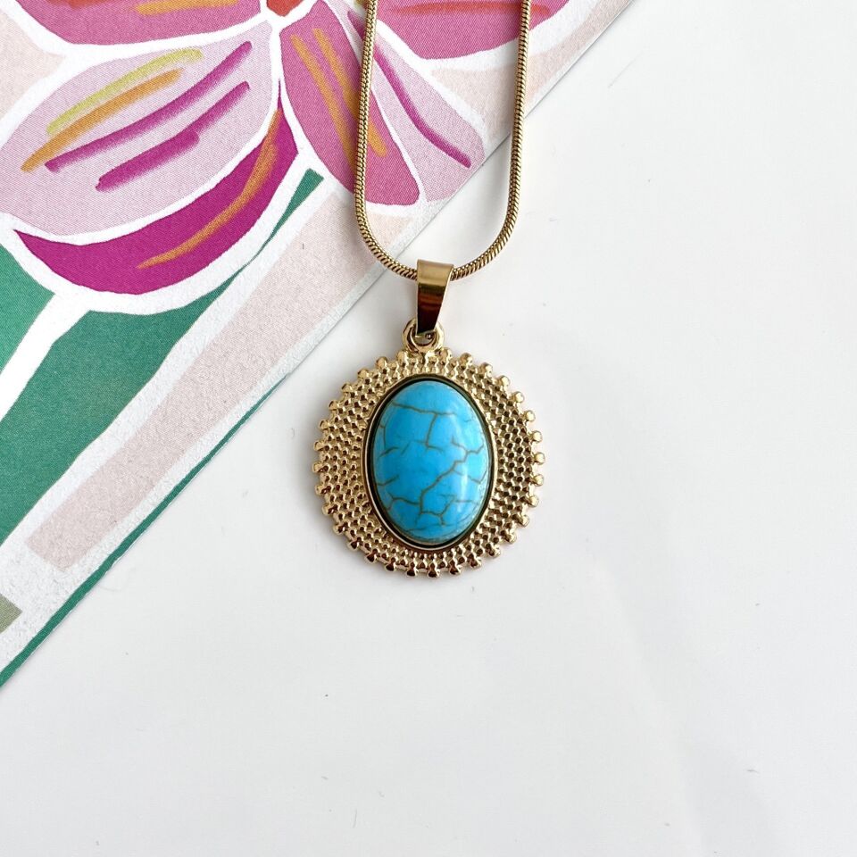 Çelik Turkuaz Taşı Kolye