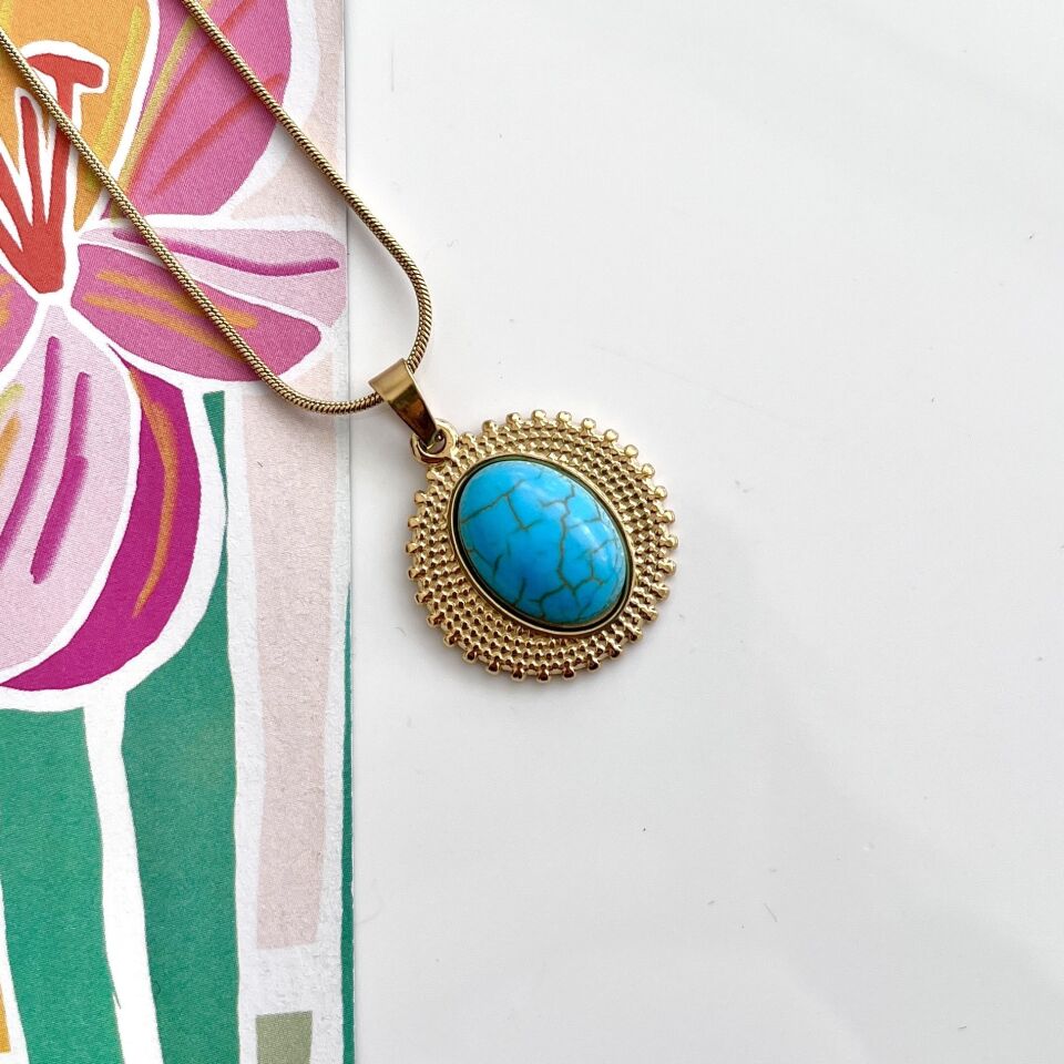 Çelik Turkuaz Taşı Kolye