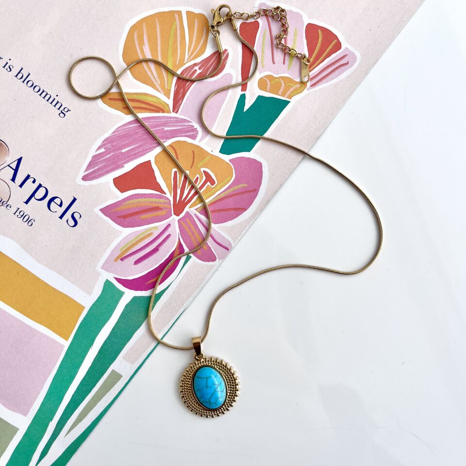 Çelik Turkuaz Taşı Kolye