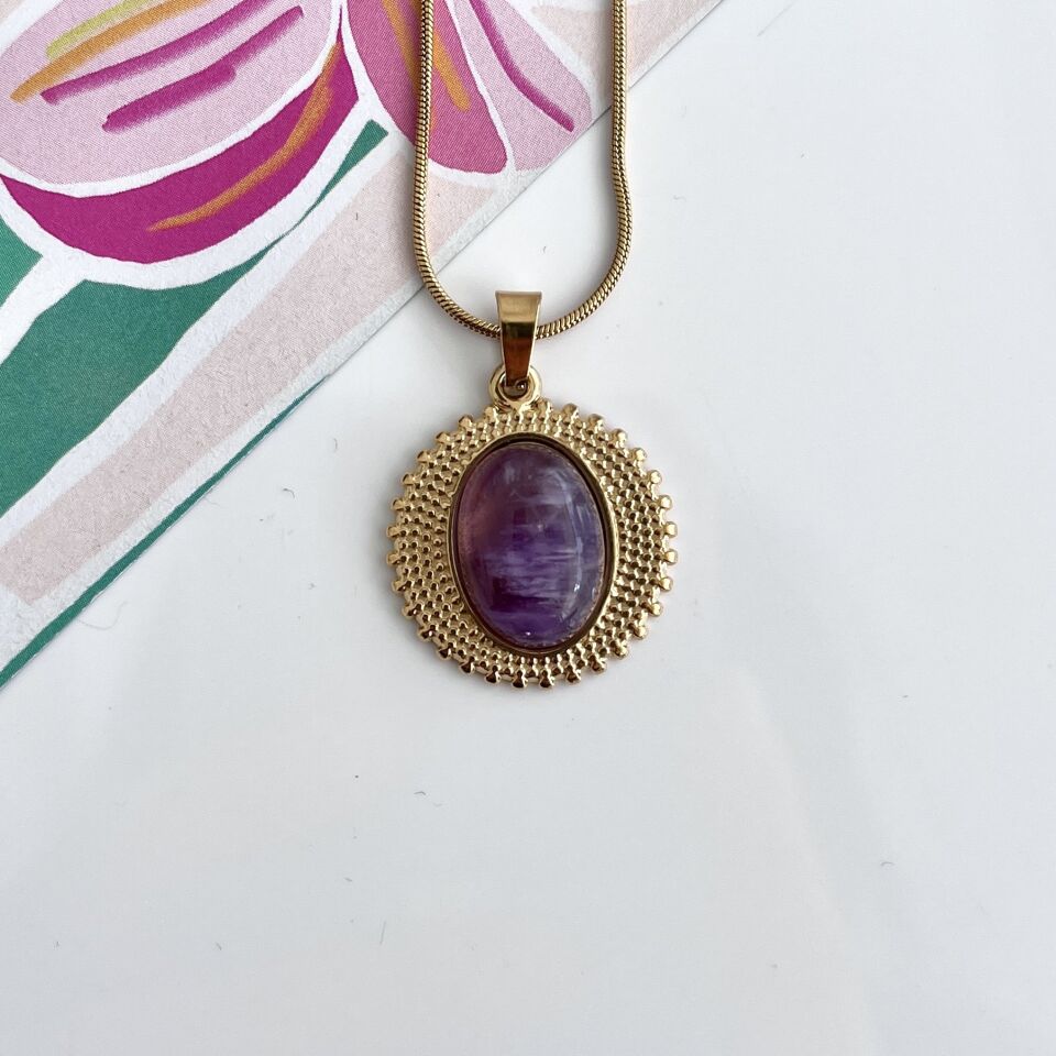Çelik Ametist Taşı Kolye