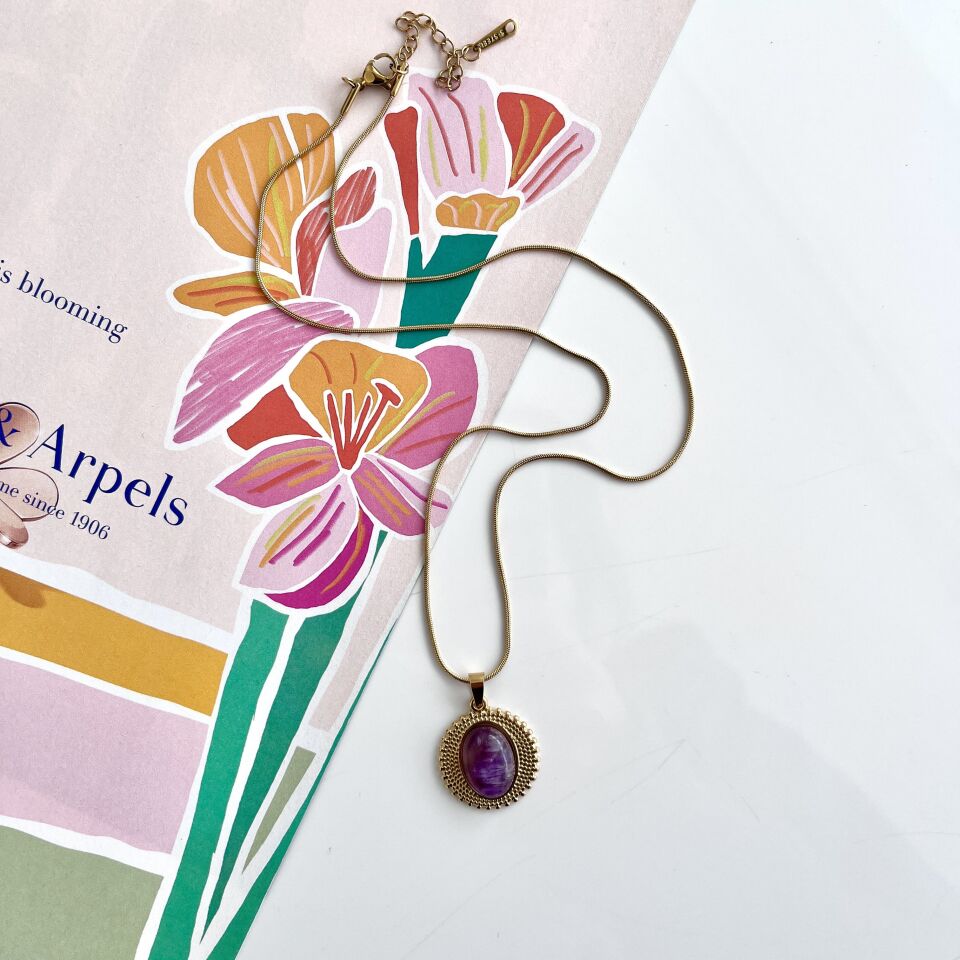 Çelik Ametist Taşı Kolye