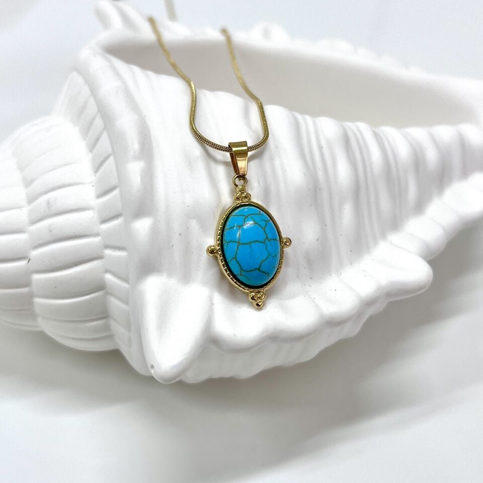 Çelik Turkuaz Taşı Kolye