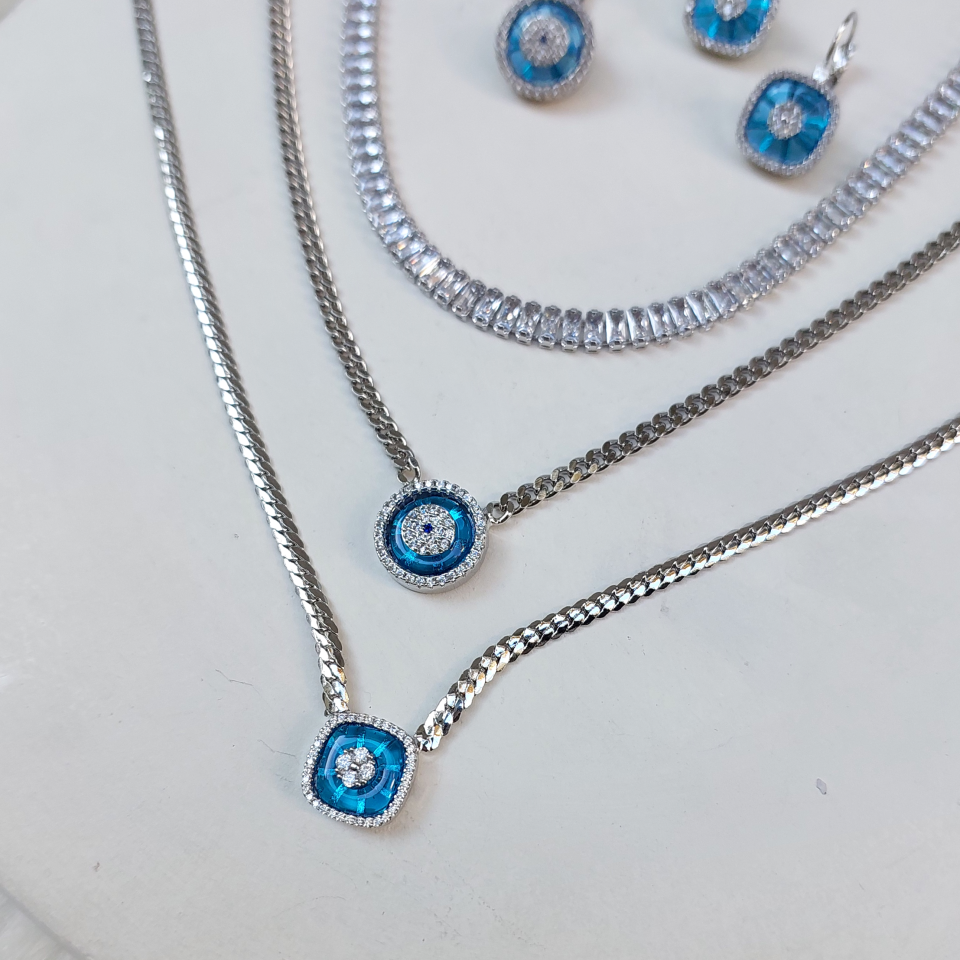 Mavi Taşlı İtalyan Kolye