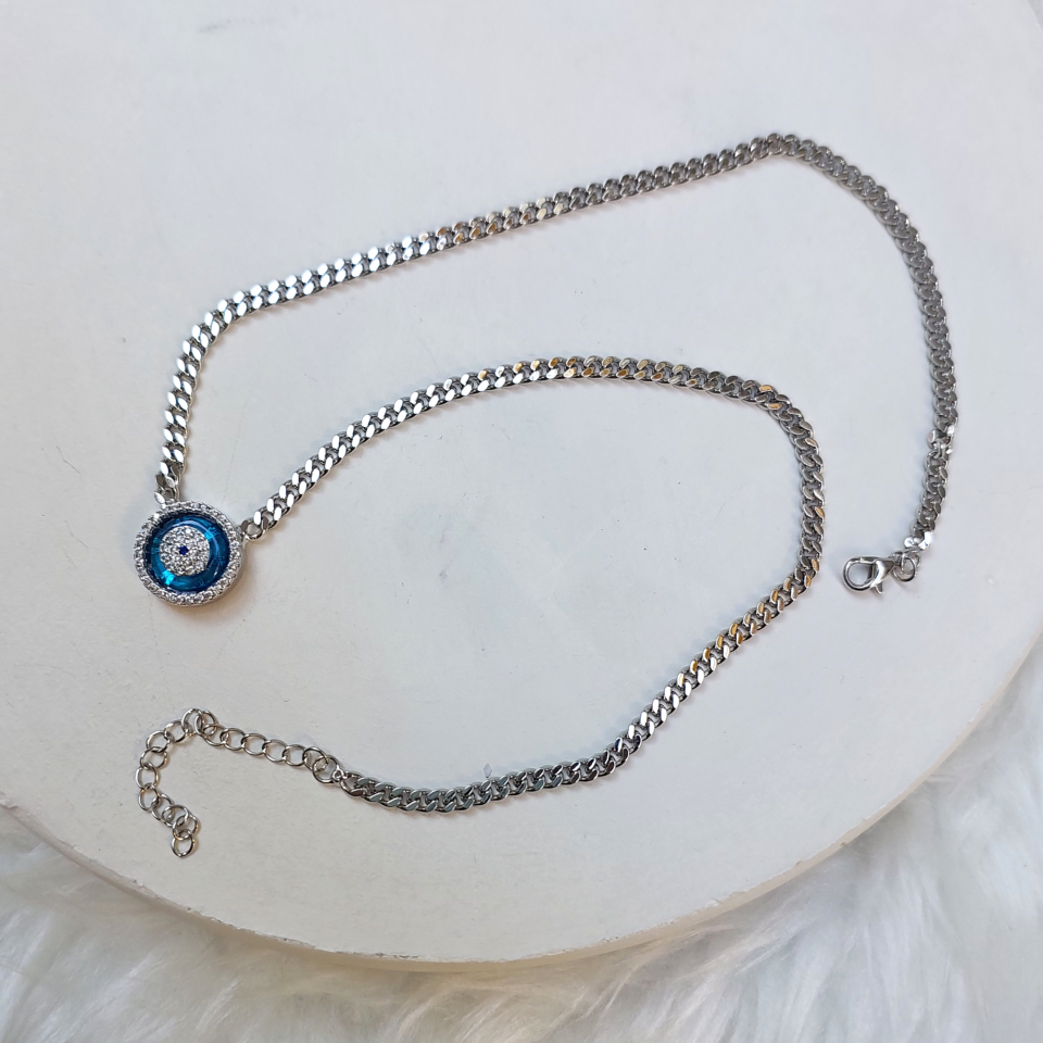 Mavi Taşlı Zincir Kolye