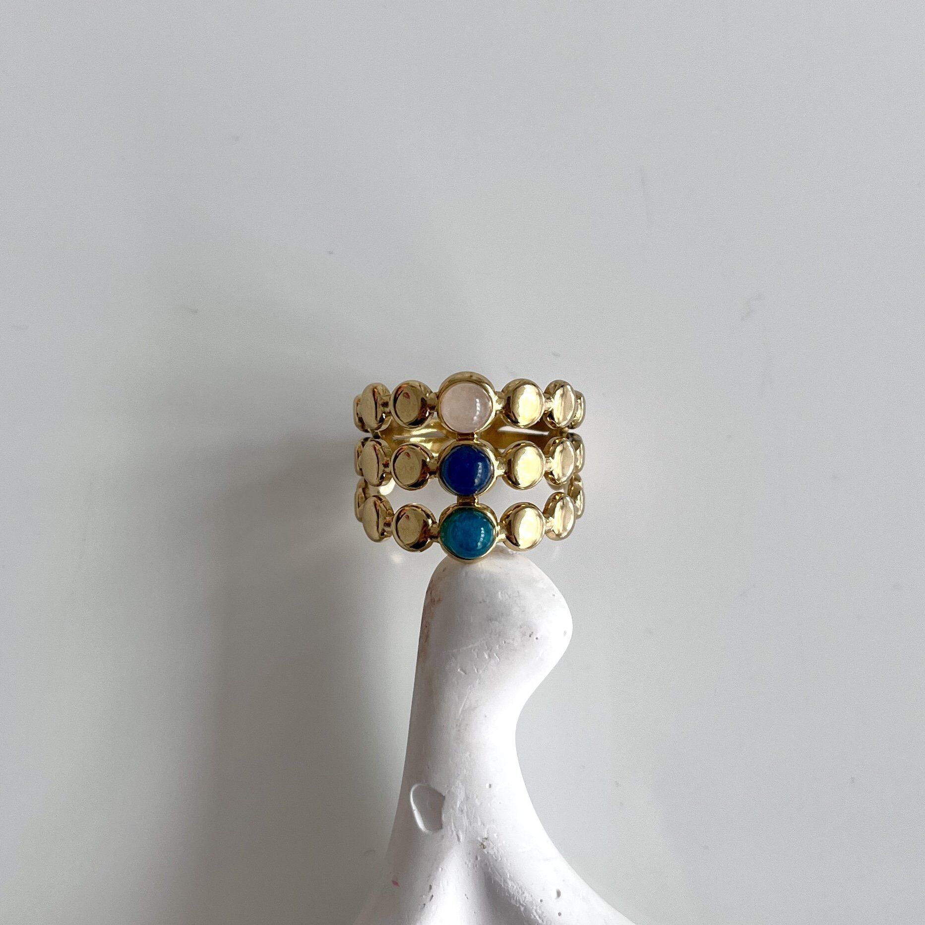 Çelik Üç Taşlı Yüzük