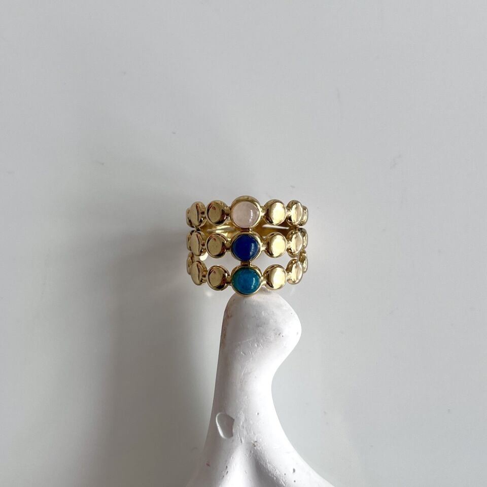 Çelik Üç Taşlı Yüzük