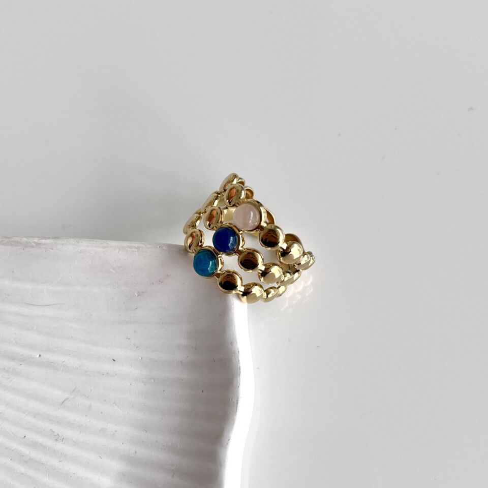 Çelik Üç Taşlı Yüzük