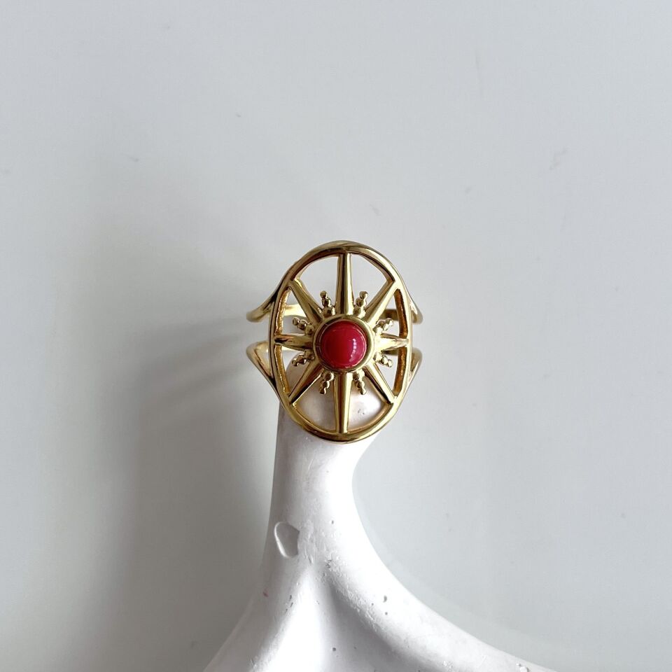 Çelik Kırmızı Taşlı Yüzük