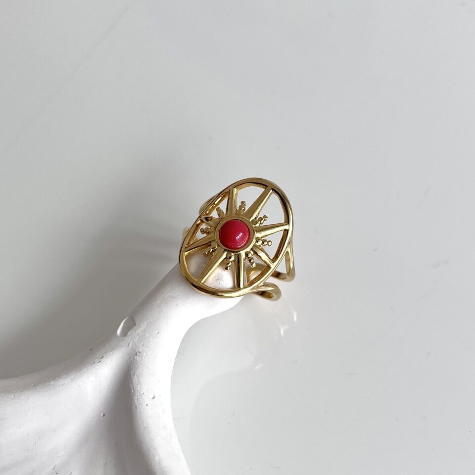 Çelik Kırmızı Taşlı Yüzük