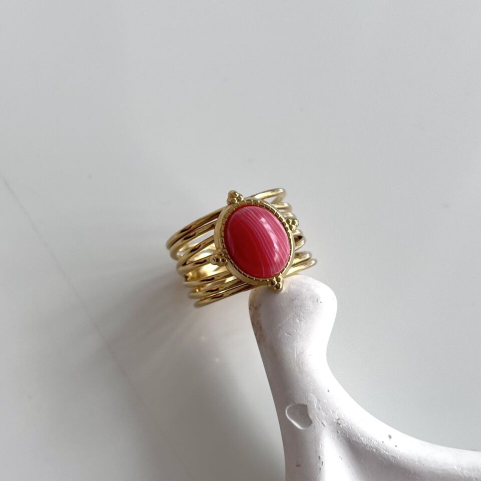 Çelik Pembe Taşlı Yüzük