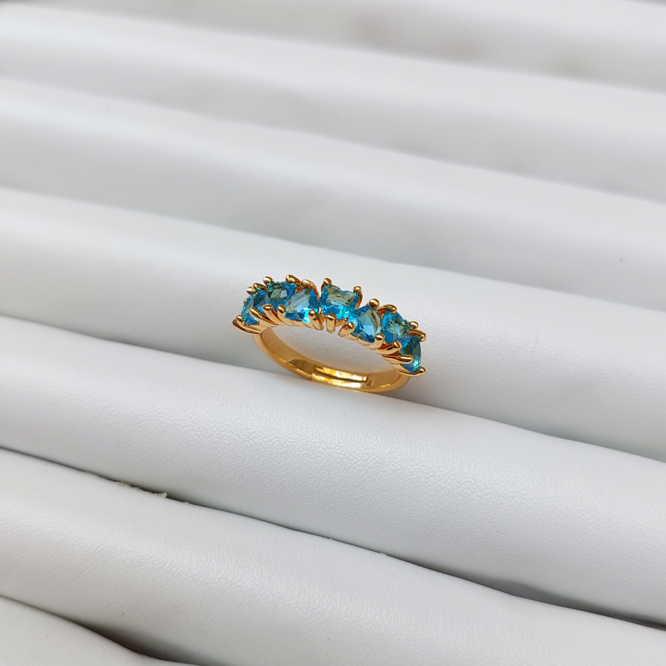 Çelik Mavi Kalpli Zirkon Yüzük