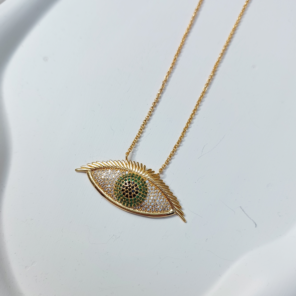 Zirkon Taş Kaplı Yeşil Göz Kolye