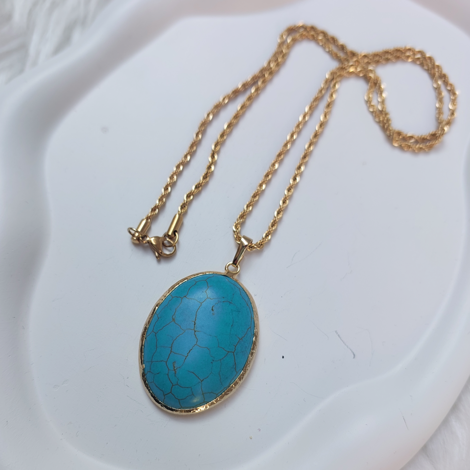 Çelik Turkuaz Taşı Kolye