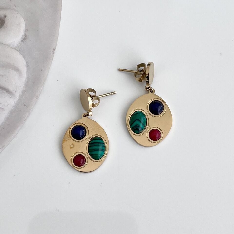 Çelik Malahit Taşı Küpe