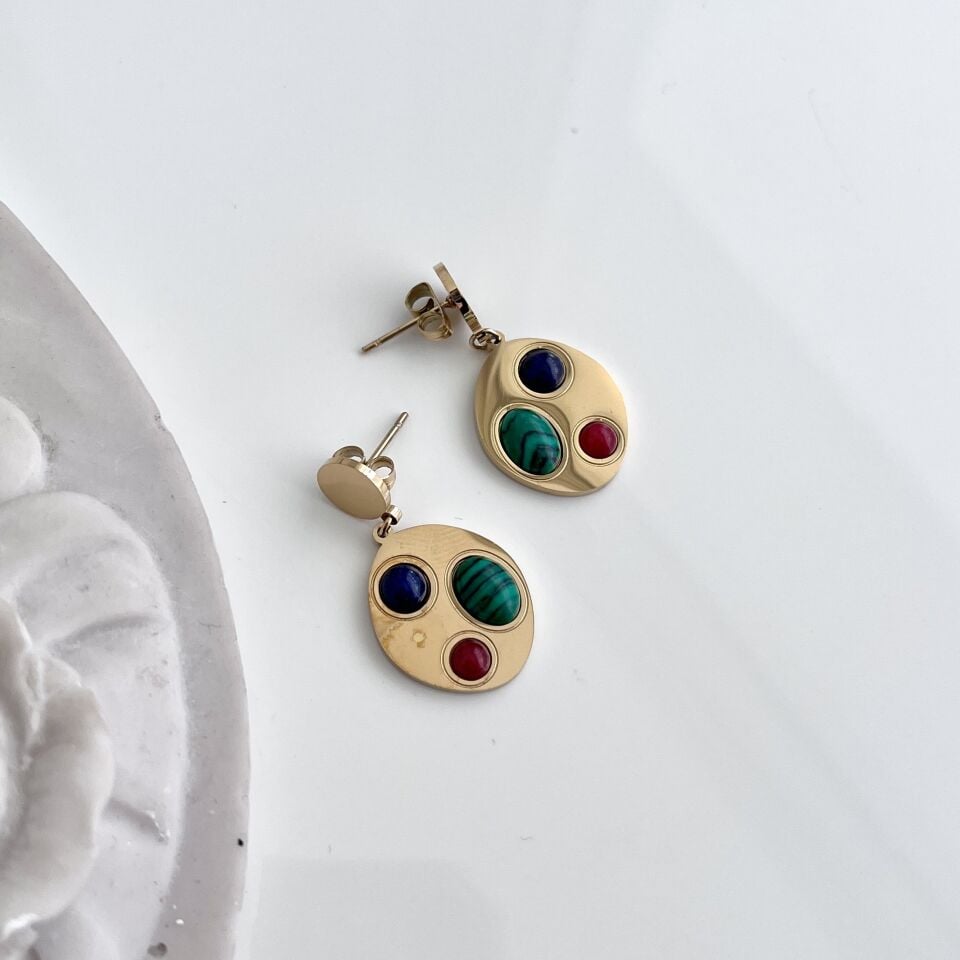 Çelik Malahit Taşı Küpe