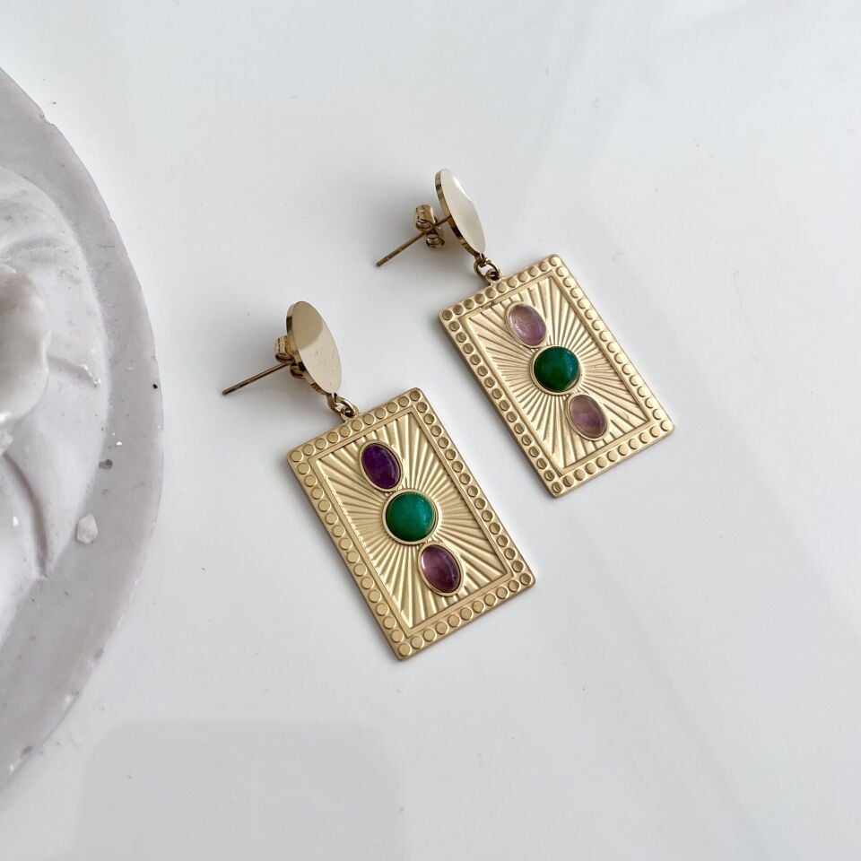 Çelik Ametist Taşı Küpe