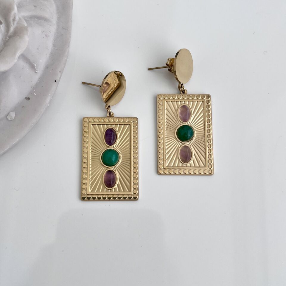 Çelik Ametist Taşı Küpe