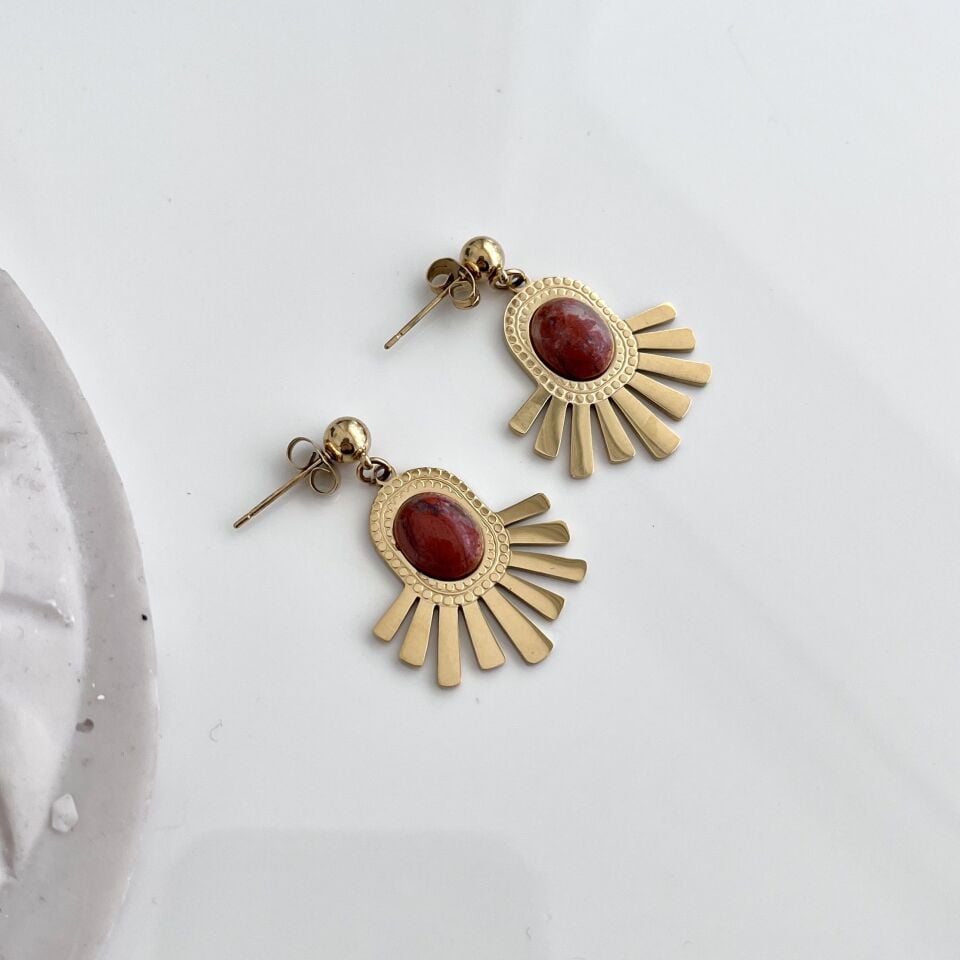 Çelik Kırmızı Taşlı Küpe