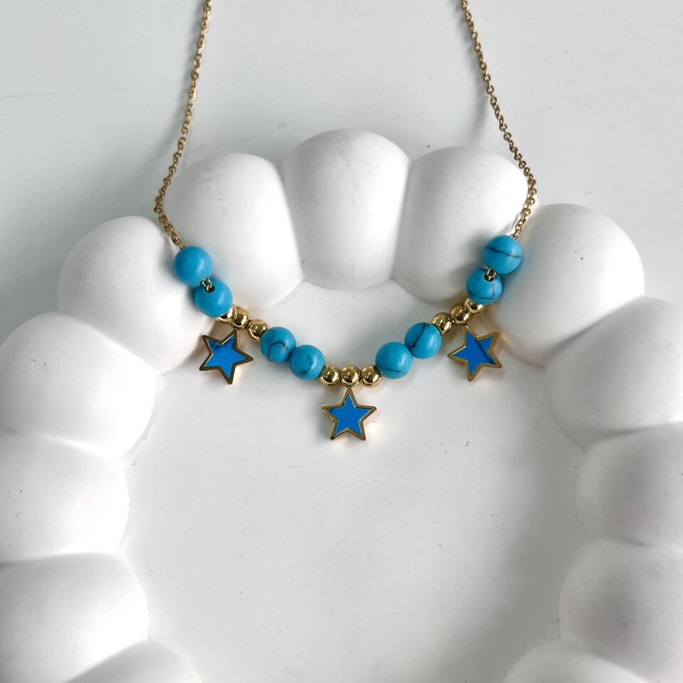 Çelik Turkuaz Taşı Yıldız Kolye