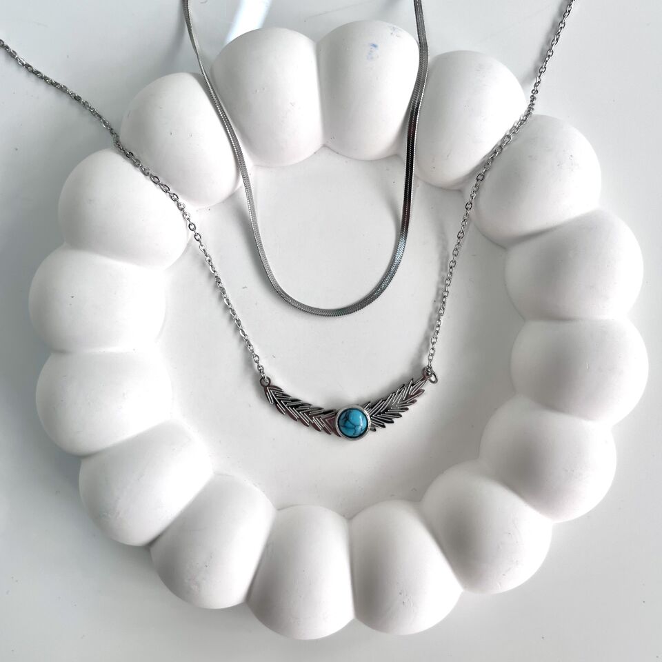 Çelik Turkuaz Taşı İtalyan Kolye