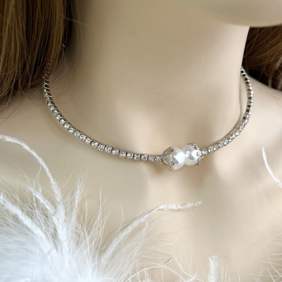 Özel Seri Zirkon Taş Sıralı Choker Kolye
