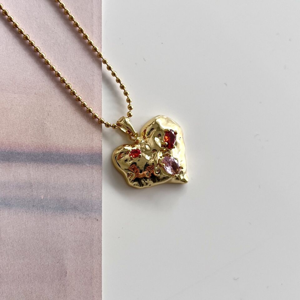 Çelik Baget Taşlı Kalp Kolye