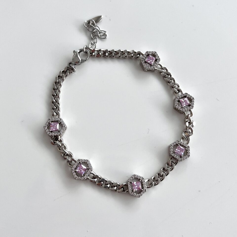 Xuping Zirkon Taşlı Pembe Bileklik