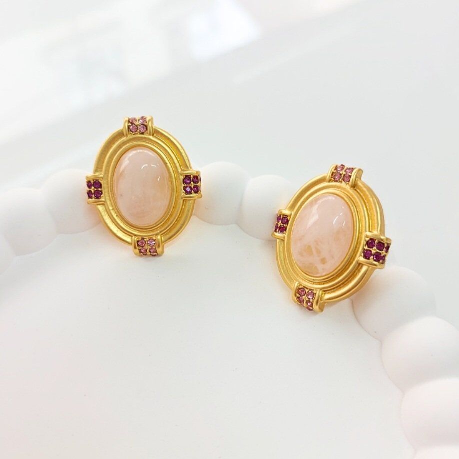 İthal Seri Pembe Kuvars Küpe