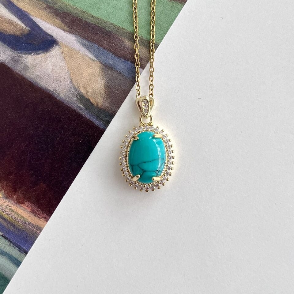 Çelik Turkuaz Taşı Kolye