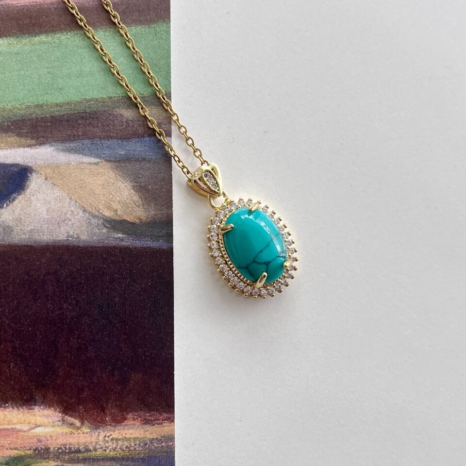 Çelik Turkuaz Taşı Kolye