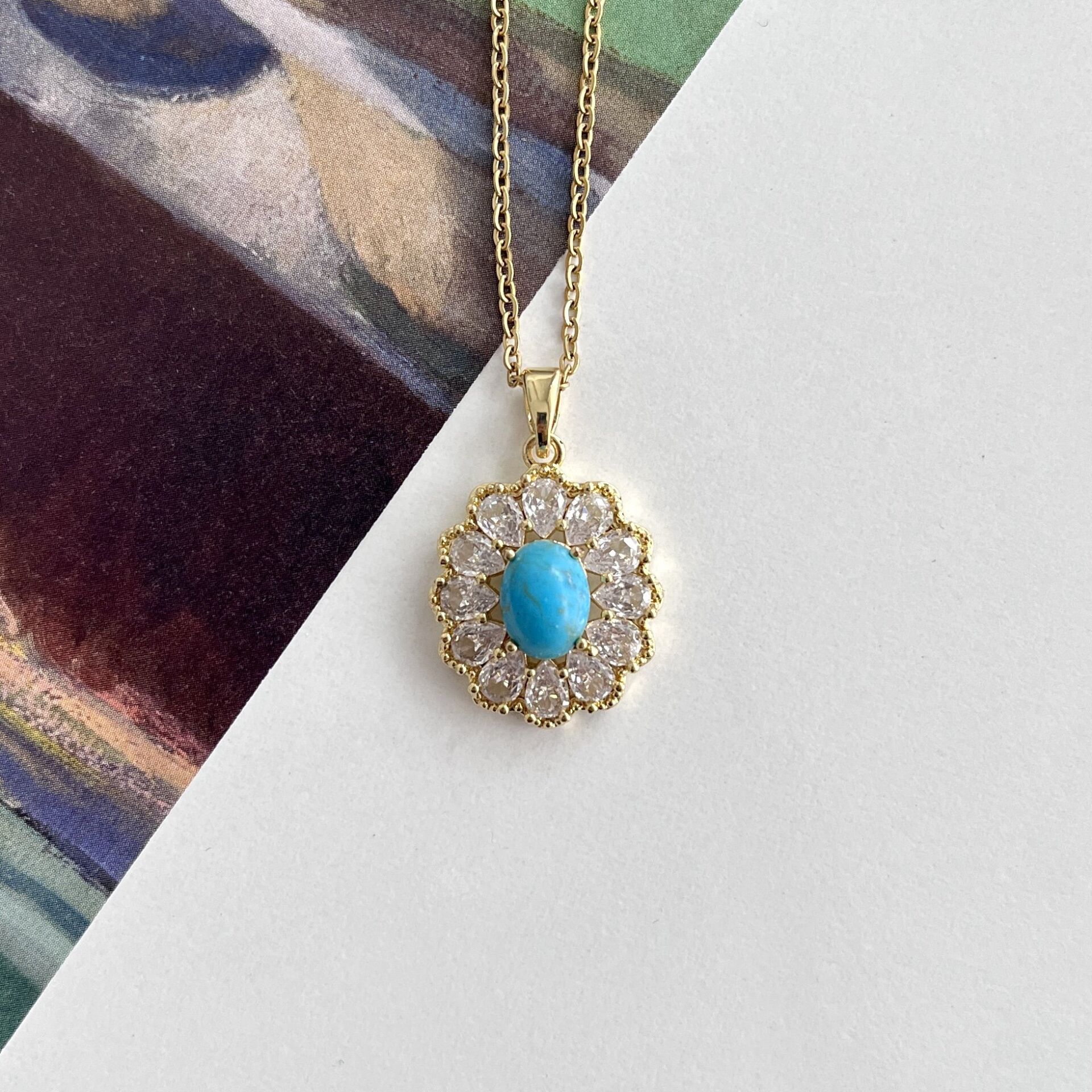 Çelik Turkuaz Taşı Kolye