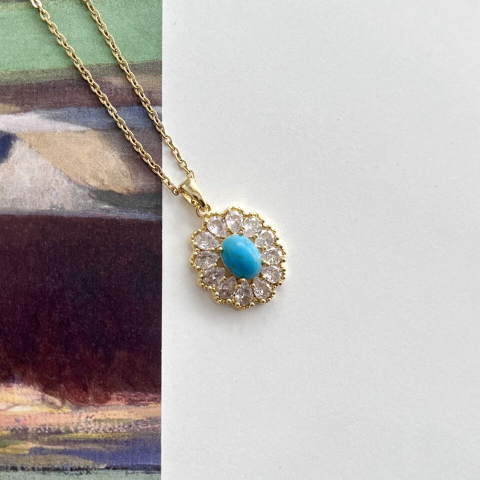 Çelik Turkuaz Taşı Kolye