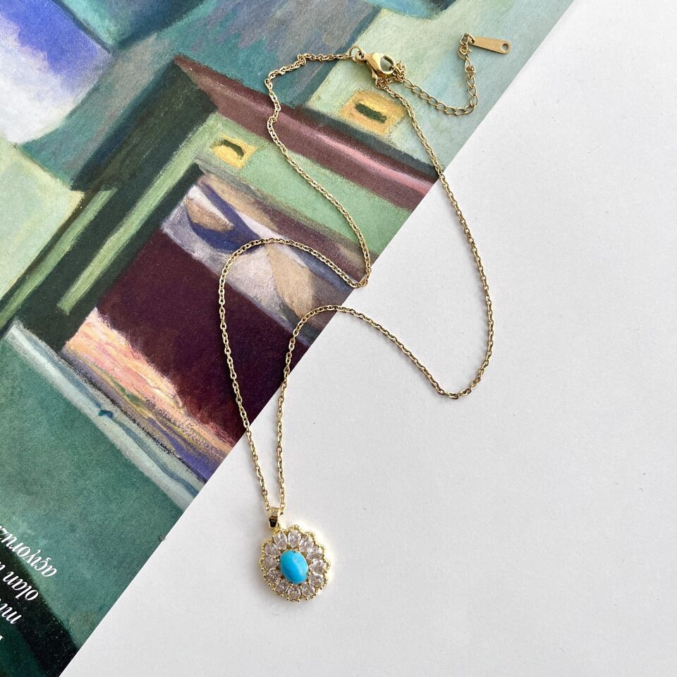 Çelik Turkuaz Taşı Kolye