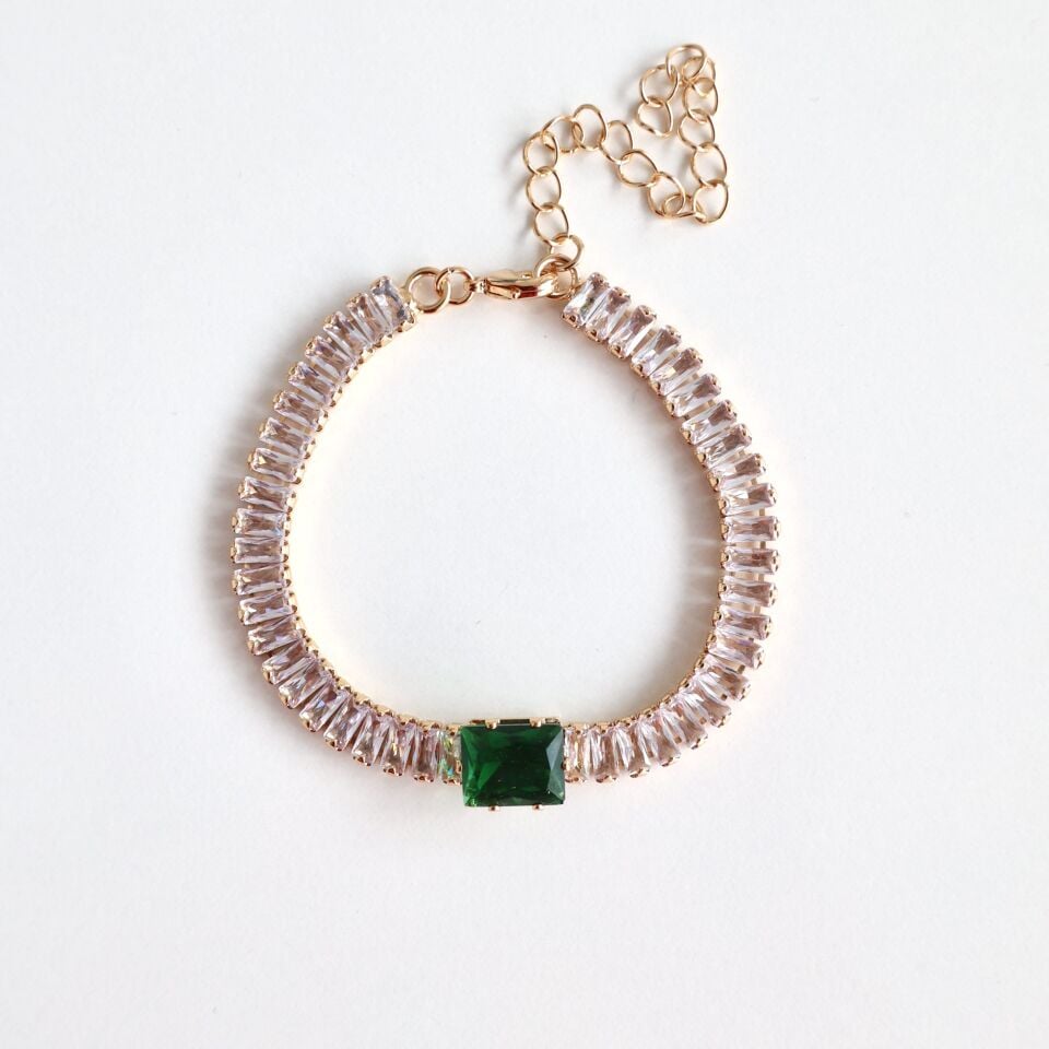 Çelik Yeşil Taşlı Baget Bileklik