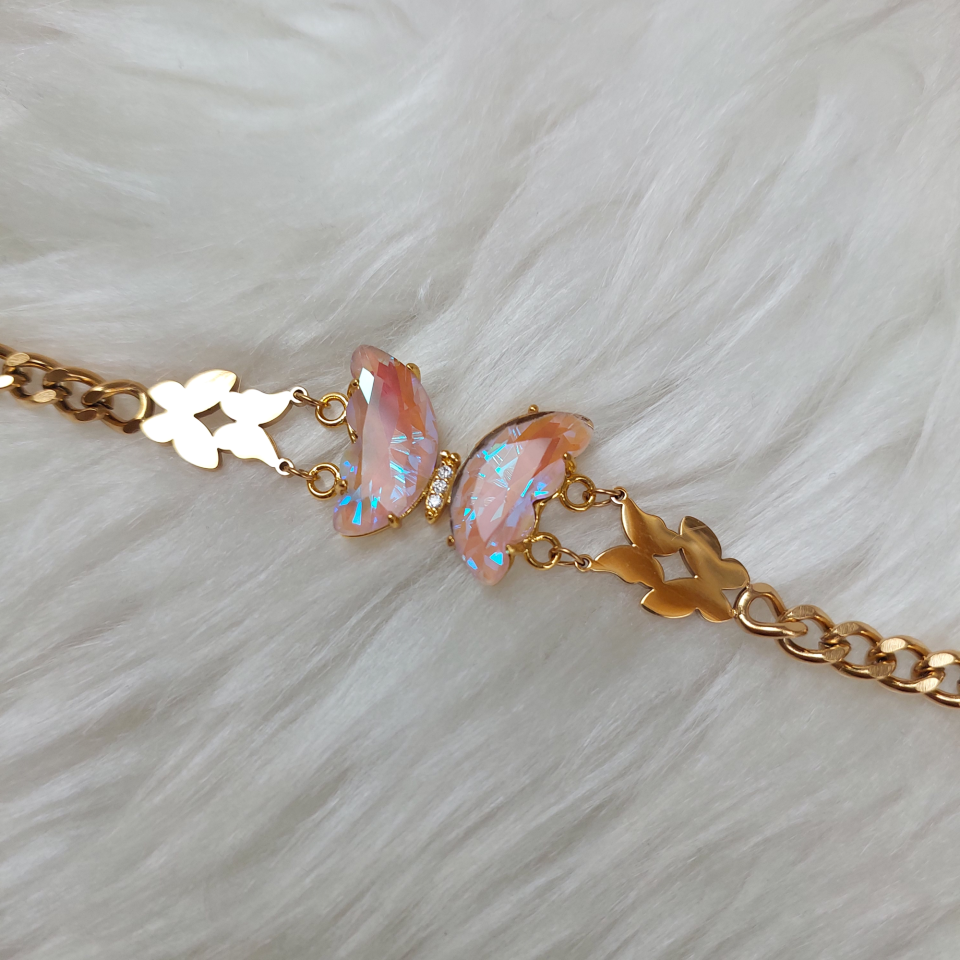 Çelik Kristal Kelebek Bileklik