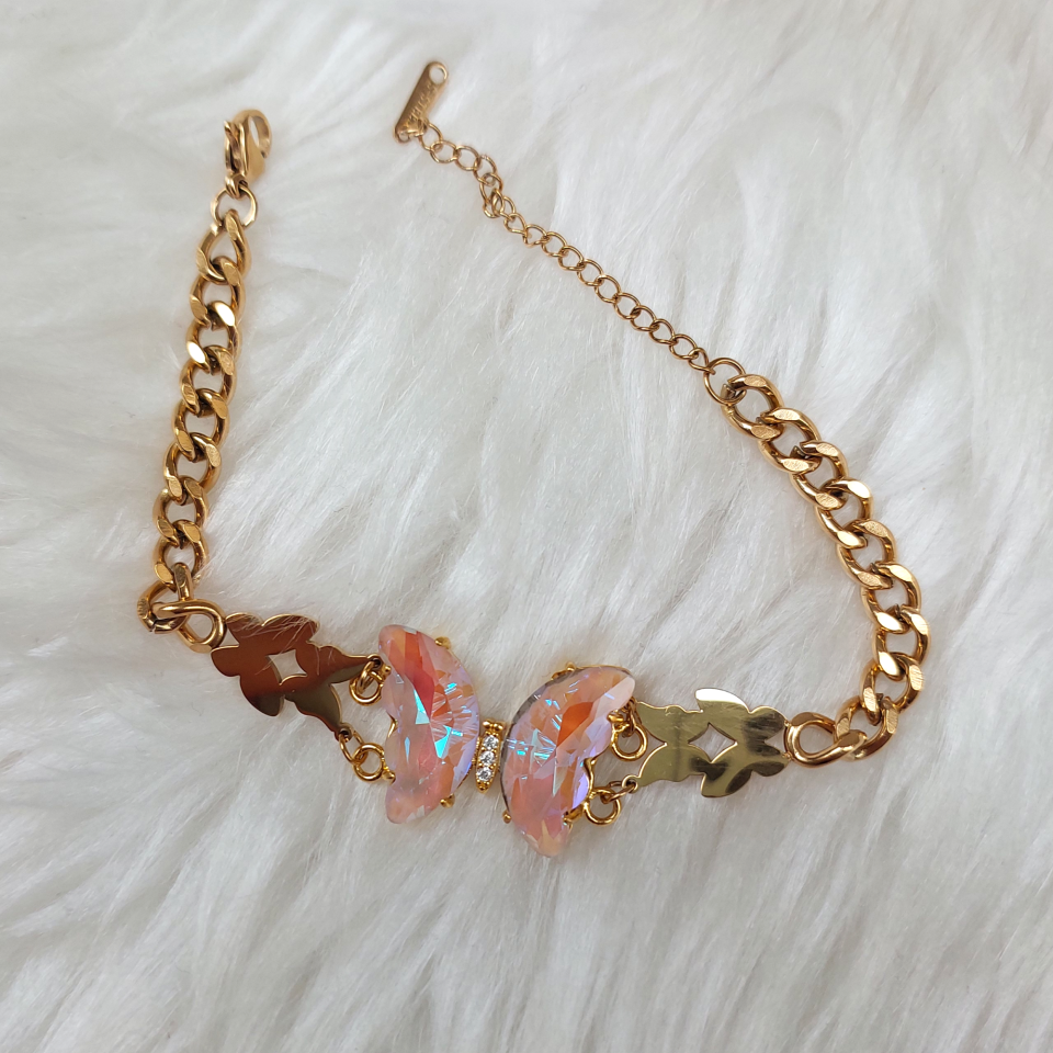 Çelik Kristal Kelebek Bileklik