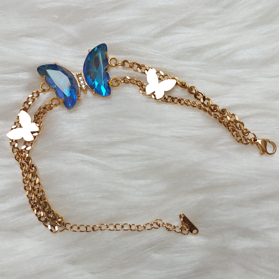 Çelik Mavi Kristal Kelebek Bileklik