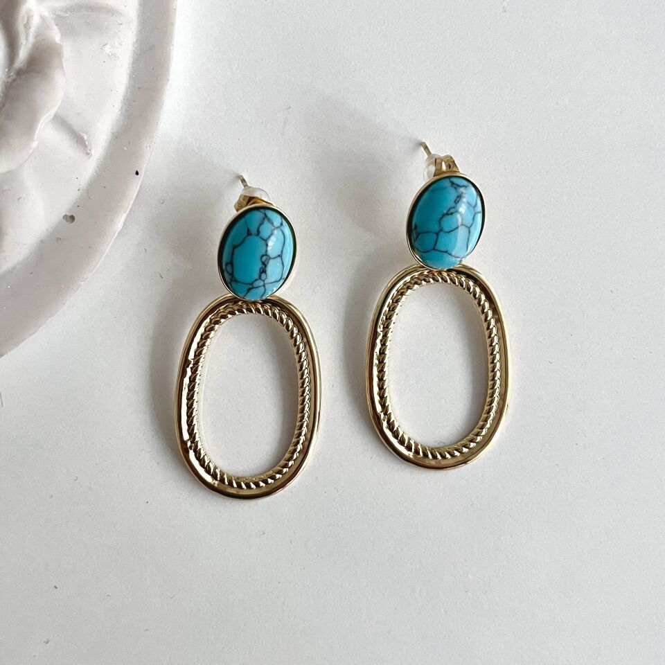 Çelik Turkuaz Taşı Küpe