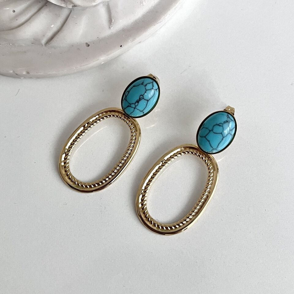 Çelik Turkuaz Taşı Küpe