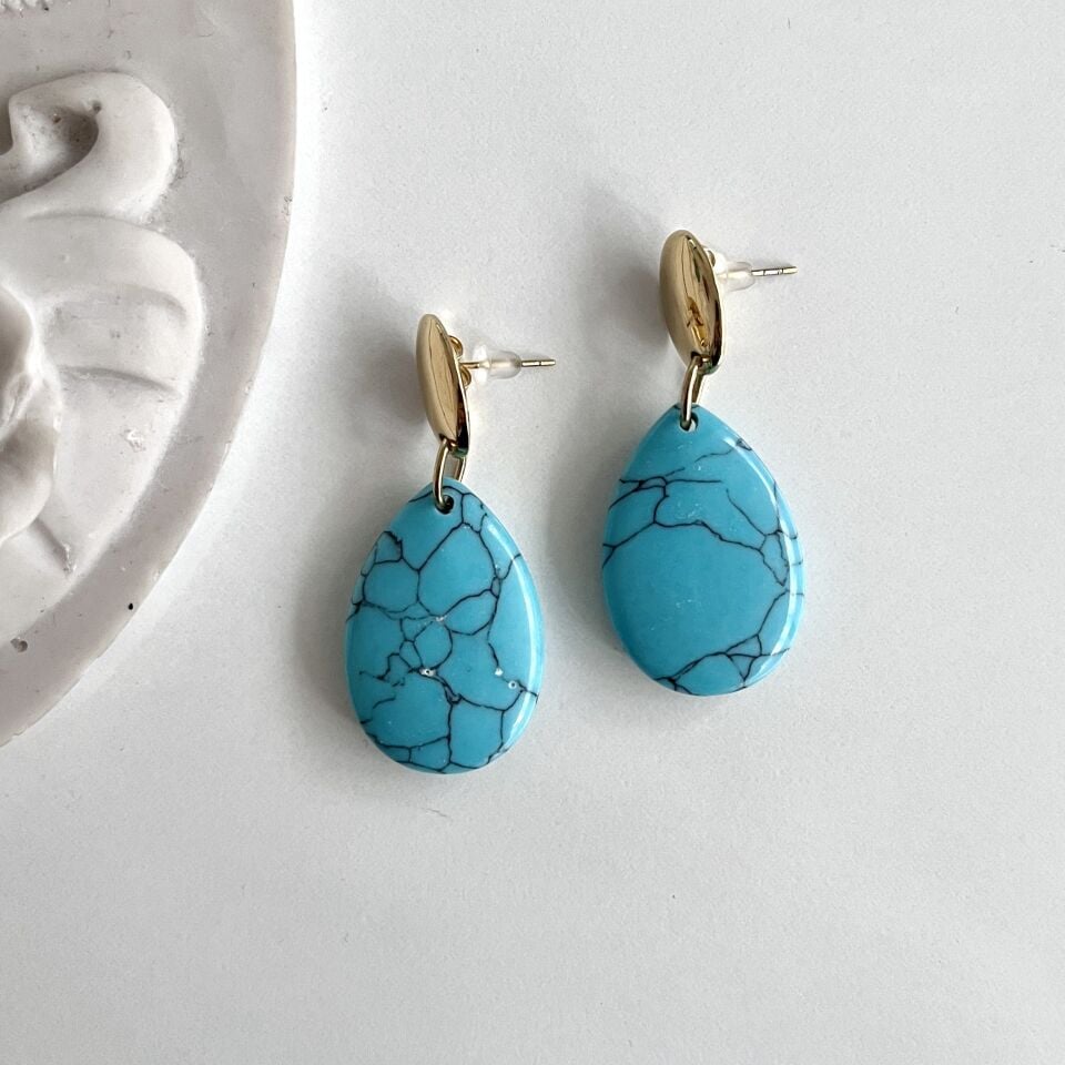 Çelik Turkuaz Taşı Küpe