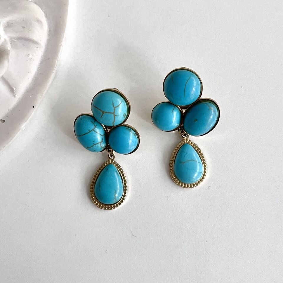 Çelik Turkuaz Taşı Küpe