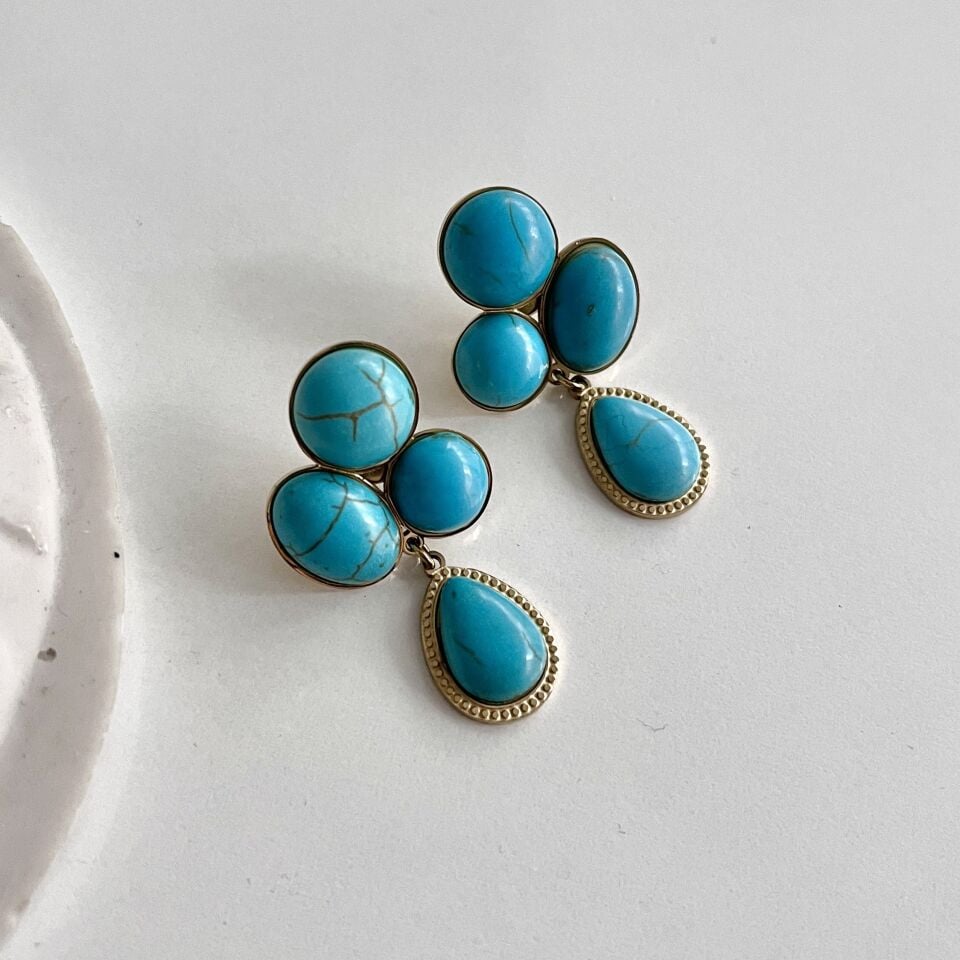 Çelik Turkuaz Taşı Küpe