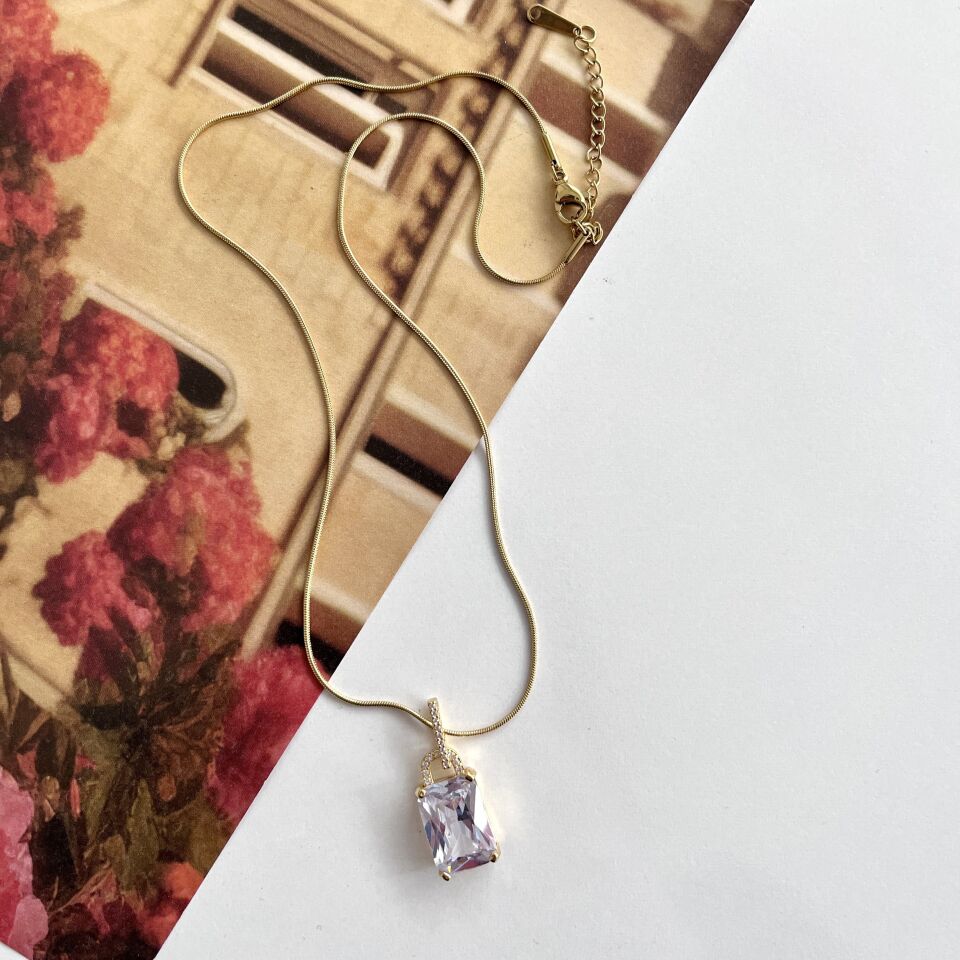 Çelik Zirkon Taş Kolye