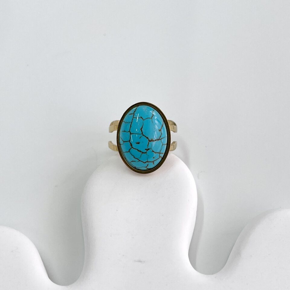 Çelik Turkuaz Taşı Oval Yüzük