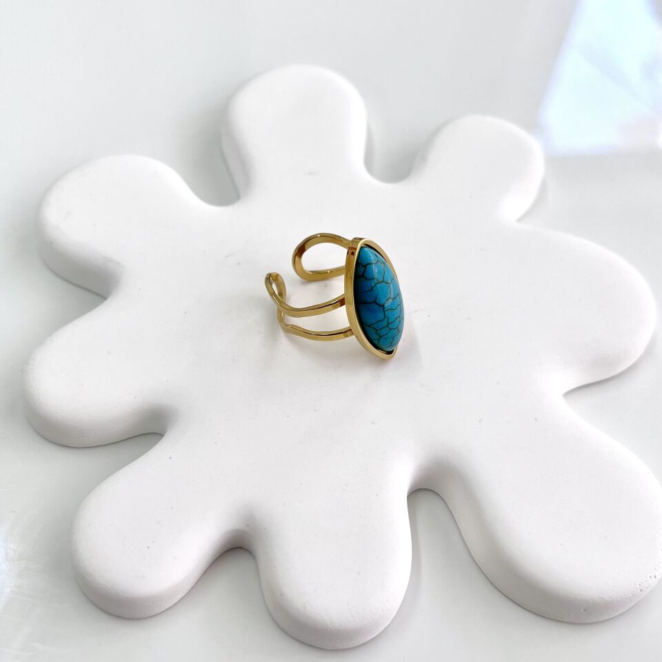 Çelik Turkuaz Taşı Yüzük (Büyük Boy)