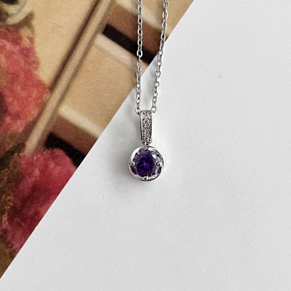 Çelik Mor Taşlı Kolye