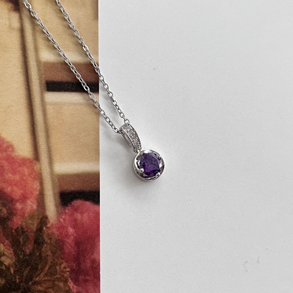 Çelik Mor Taşlı Kolye