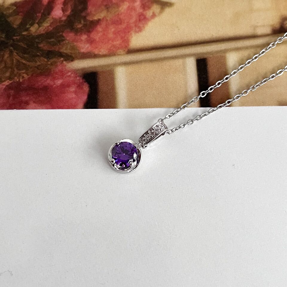 Çelik Mor Taşlı Kolye