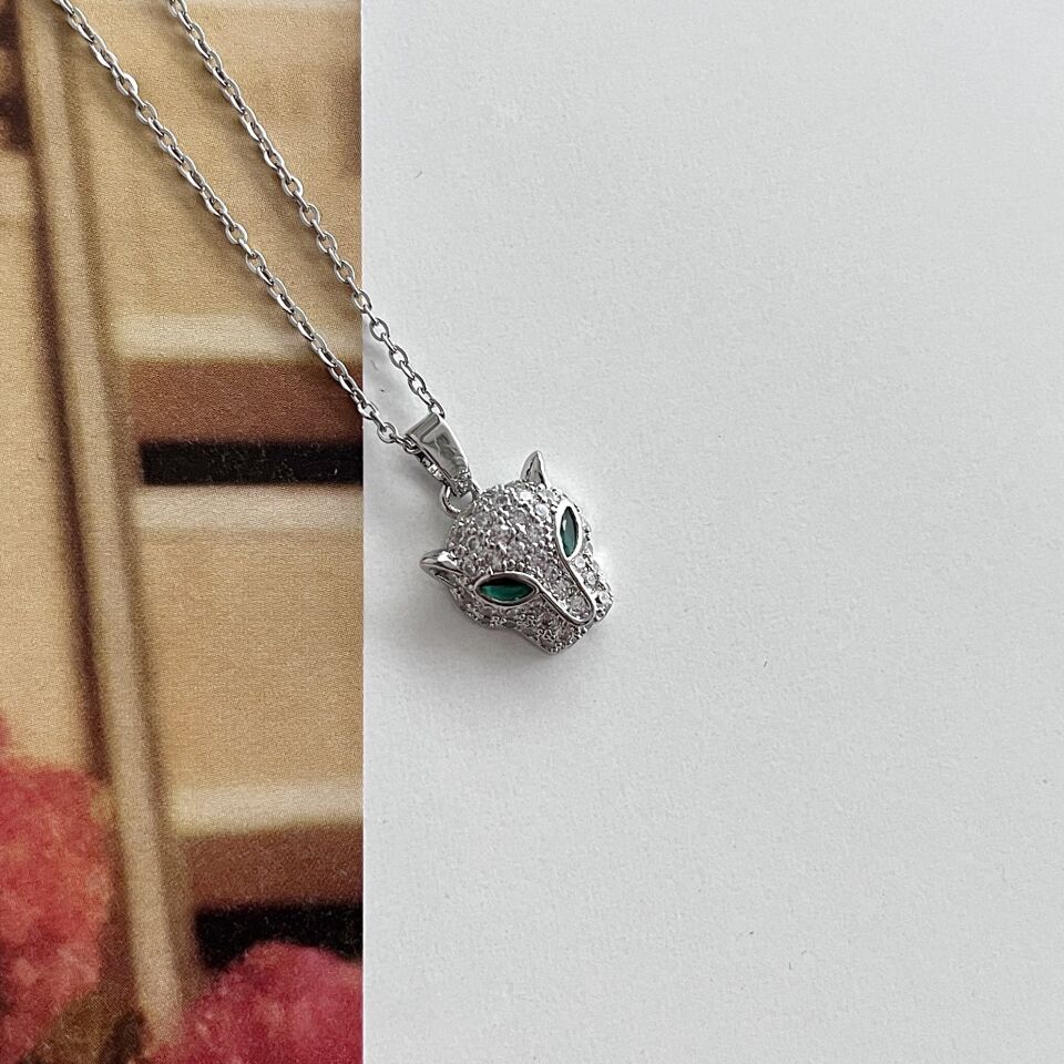Çelik Yeşil Gözlü Kaplan Kolye