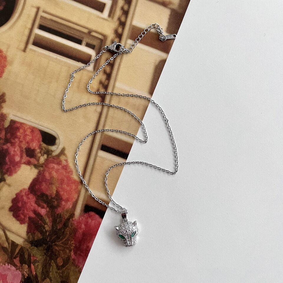 Çelik Yeşil Gözlü Kaplan Kolye